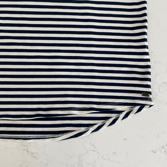 Monk & Lou SS V Neck Striped T Shirt Top Cotton Spandex Blue Wht Sz M/L - Picture 3 of 10